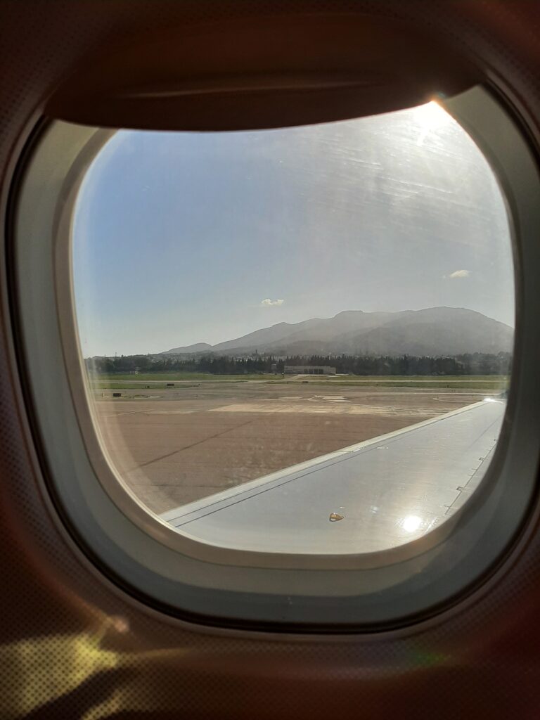 Malaga runway from the window of a plane. Malaga flights
