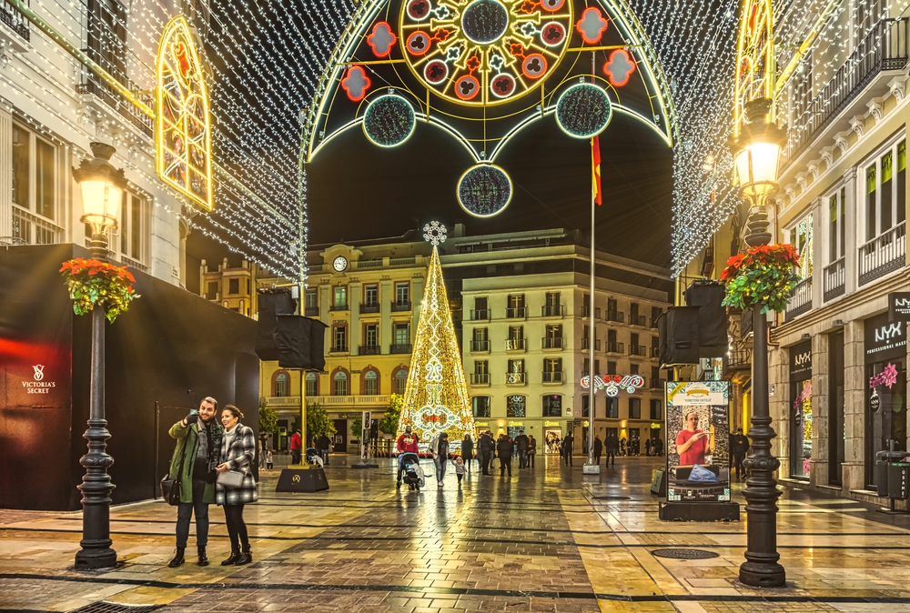 Malaga Christmas lights . Credit Depositphotos