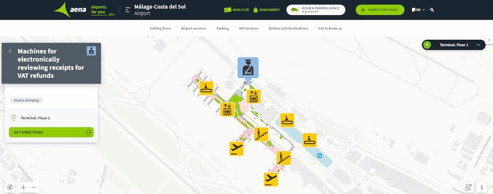 Tax refund malaga airport map