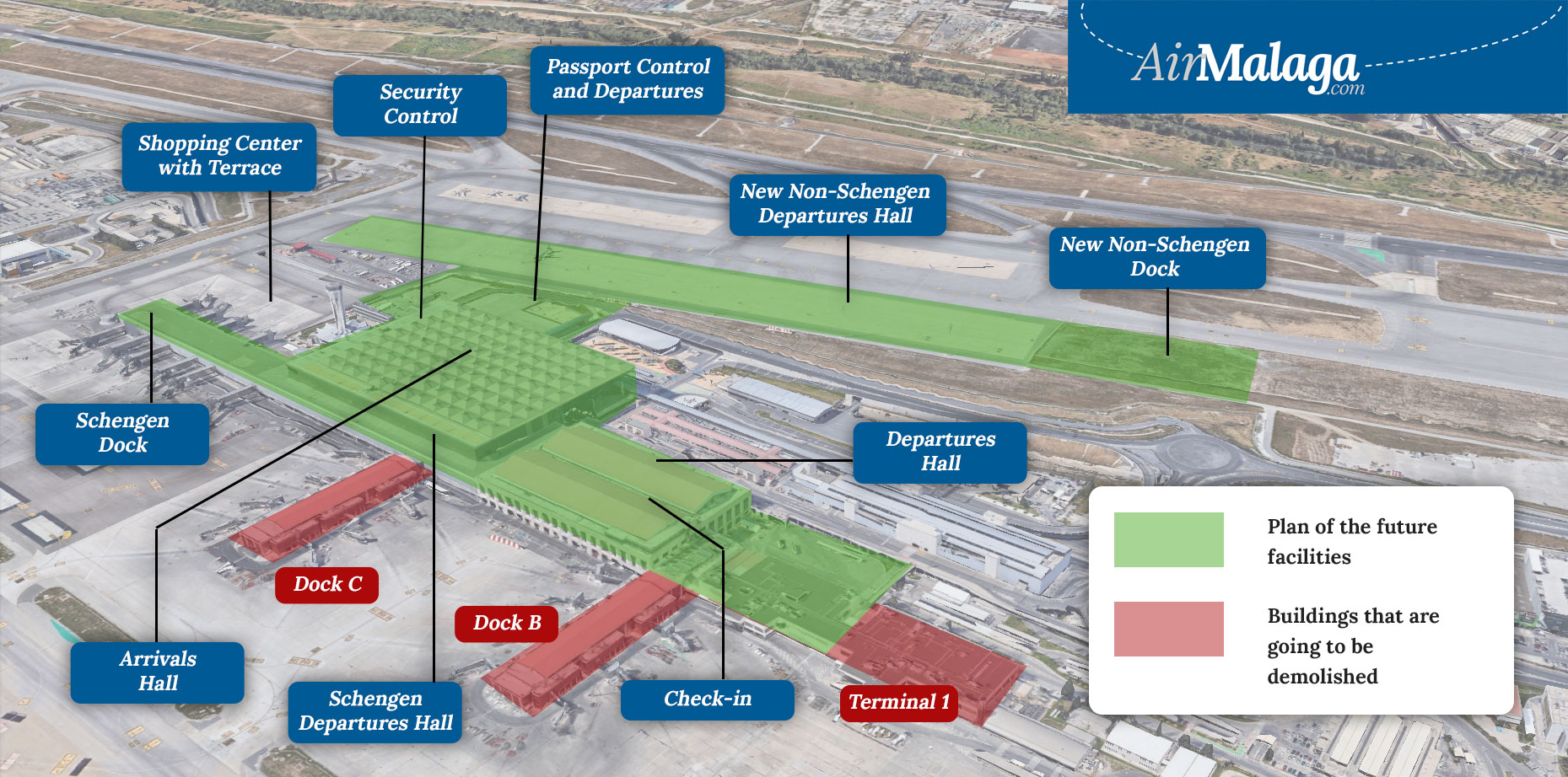 Plan of the planned remodeling at Malaga airport